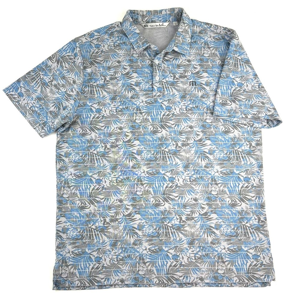 Travis Mathew Mens Floral Parrot Pique Golf Polo Shirt Blue Lost Creek Club Sz L